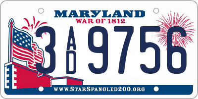 MD license plate 3AD9756