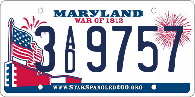 MD license plate 3AD9757