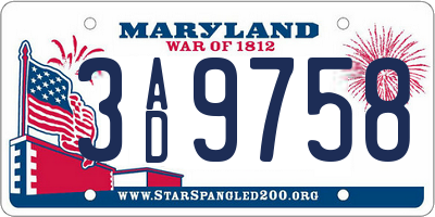MD license plate 3AD9758