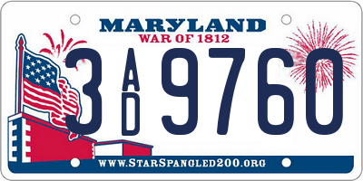 MD license plate 3AD9760