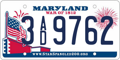 MD license plate 3AD9762