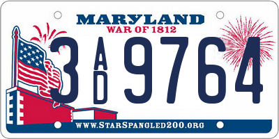 MD license plate 3AD9764