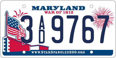 MD license plate 3AD9767
