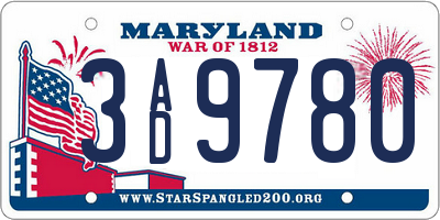 MD license plate 3AD9780