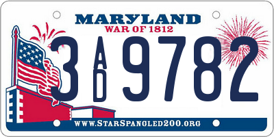 MD license plate 3AD9782