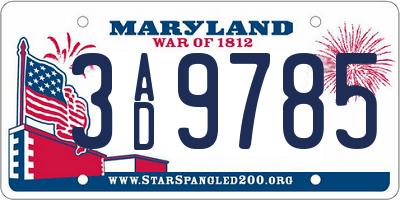 MD license plate 3AD9785