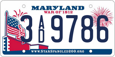 MD license plate 3AD9786
