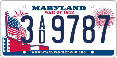 MD license plate 3AD9787
