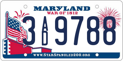 MD license plate 3AD9788