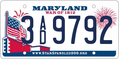 MD license plate 3AD9792