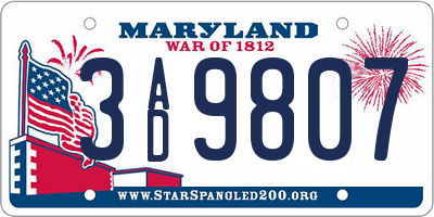 MD license plate 3AD9807