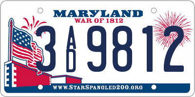 MD license plate 3AD9812