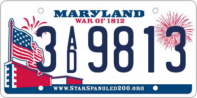 MD license plate 3AD9813