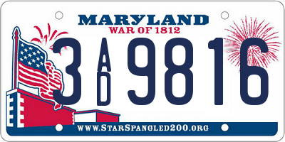 MD license plate 3AD9816
