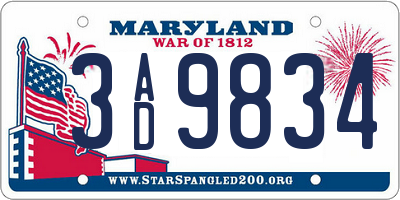 MD license plate 3AD9834