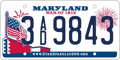 MD license plate 3AD9843