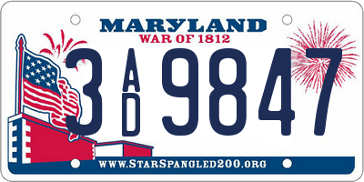 MD license plate 3AD9847