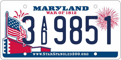 MD license plate 3AD9851