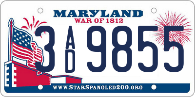 MD license plate 3AD9855