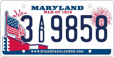 MD license plate 3AD9858