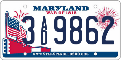 MD license plate 3AD9862