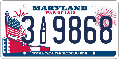 MD license plate 3AD9868