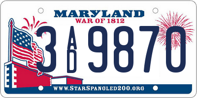 MD license plate 3AD9870