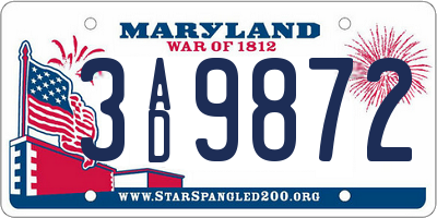 MD license plate 3AD9872