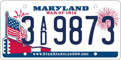 MD license plate 3AD9873