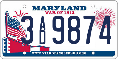 MD license plate 3AD9874
