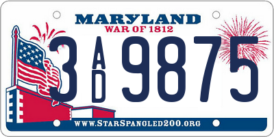 MD license plate 3AD9875