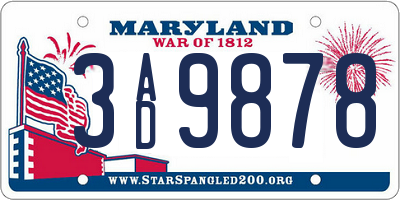 MD license plate 3AD9878