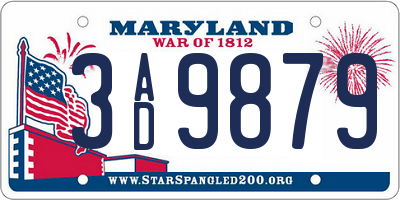 MD license plate 3AD9879