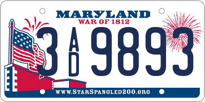 MD license plate 3AD9893