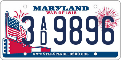 MD license plate 3AD9896