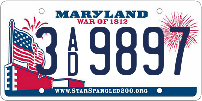 MD license plate 3AD9897