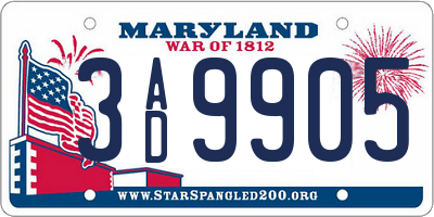 MD license plate 3AD9905