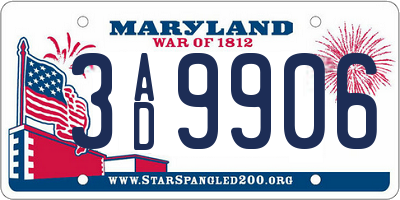 MD license plate 3AD9906