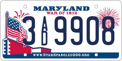 MD license plate 3AD9908