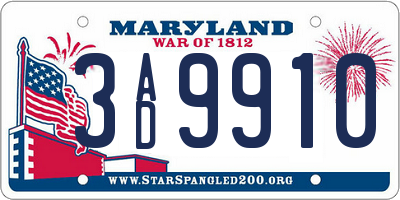 MD license plate 3AD9910