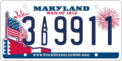 MD license plate 3AD9911
