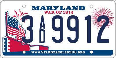 MD license plate 3AD9912