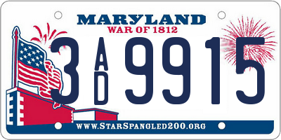 MD license plate 3AD9915