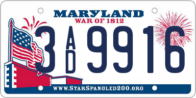 MD license plate 3AD9916