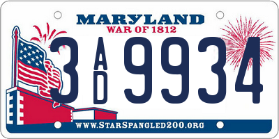 MD license plate 3AD9934