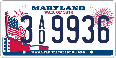MD license plate 3AD9936