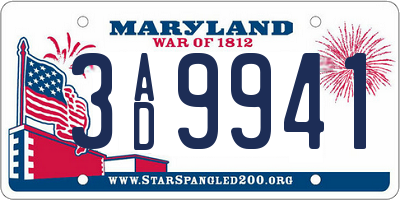 MD license plate 3AD9941