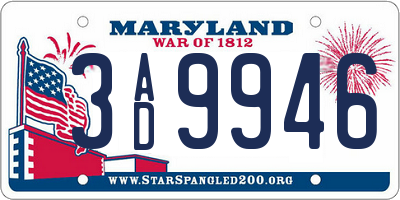 MD license plate 3AD9946