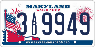 MD license plate 3AD9949