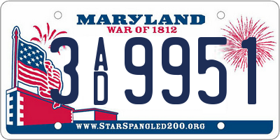 MD license plate 3AD9951